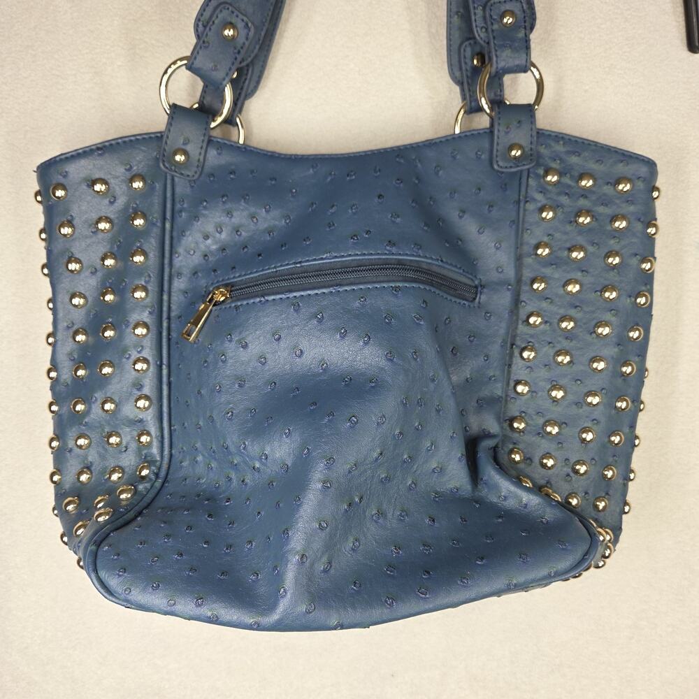 Vtg Expressions NYC Bag Purse Womens Blue Faux Ostrich Tote Hobo 2000s y2k - Picture 13 of 14